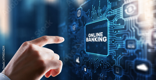Banking Online Internet Payment Technology. Businessman presses a button Banking