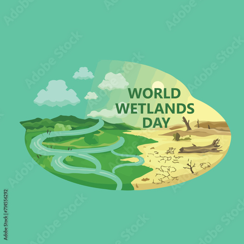 World Wetlands Day inscription. banner, poster, art, card, flyer, and design concept for World Wetlands Day. 