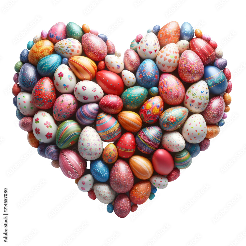 Fototapeta premium Easter eggs forming a heart shape, Easter Sunday ,3D rendering png , isolated on a transparent background
