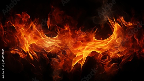 Fire flames on black background, copy space, 16:9