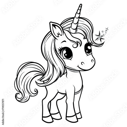Cute Baby princess unicorn coloring page Colorless transparent background