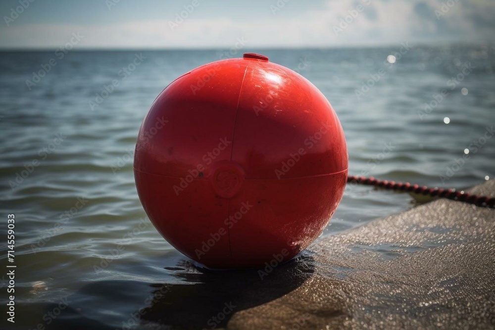 a red round buoyant object used for fishing. Generative AI