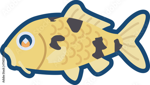 かわいいニシキゴイ（黄べっ甲）のイラスト