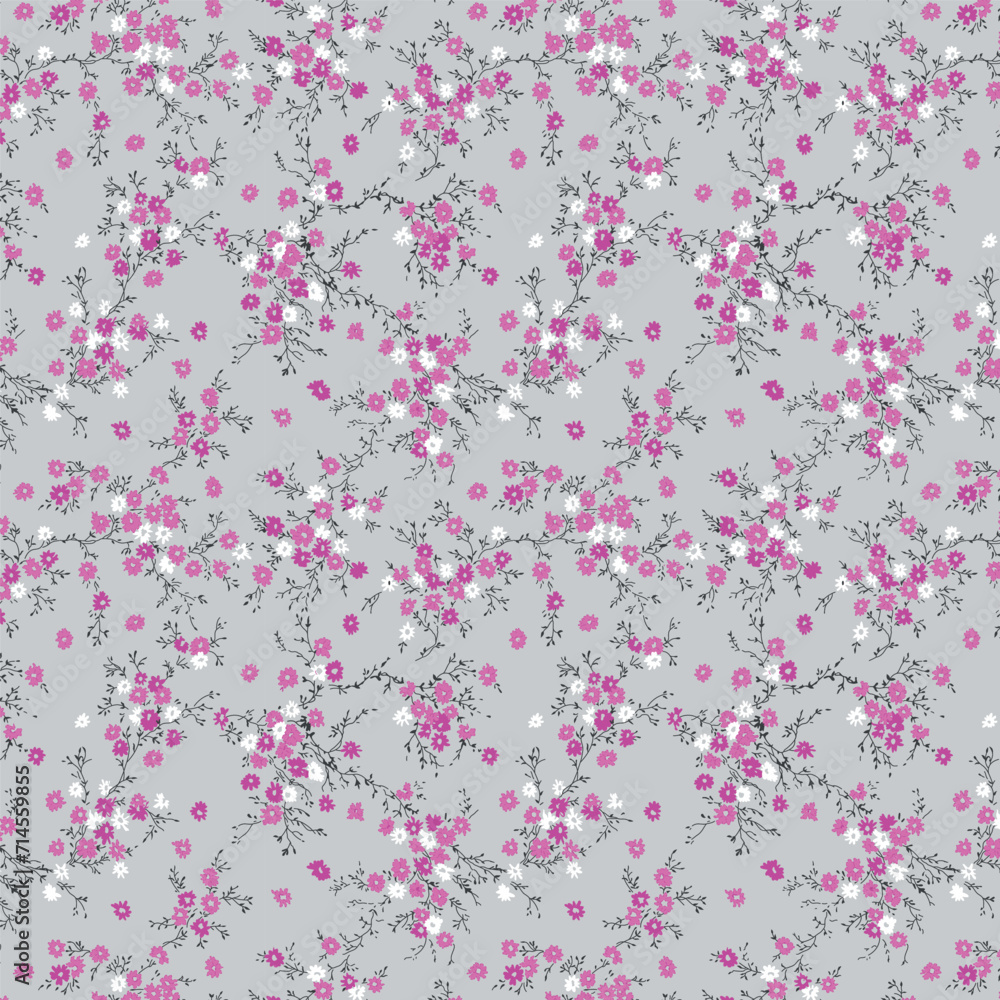 Seamless vector pattern for design and fashion prints. Flowers pattern with small flowers on light color background. 
