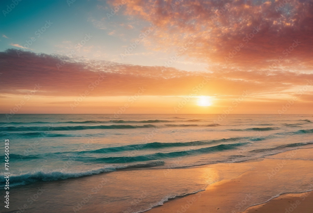 Beautiful sunrise landscape ,seascape, coastal, ocean beach, clouds, calm water. Copy space