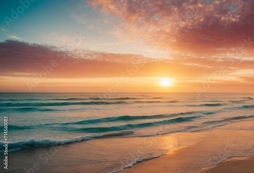 Beautiful sunrise landscape ,seascape, coastal, ocean beach, clouds, calm water. Copy space © irenastar