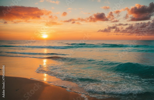 Beautiful sunrise landscape ,seascape, coastal, ocean beach, clouds, calm water. Copy space © irenastar