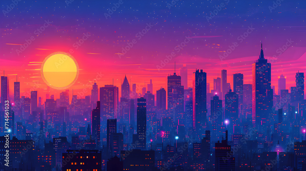 Fototapeta premium Vibrant City Skyline at Sunset