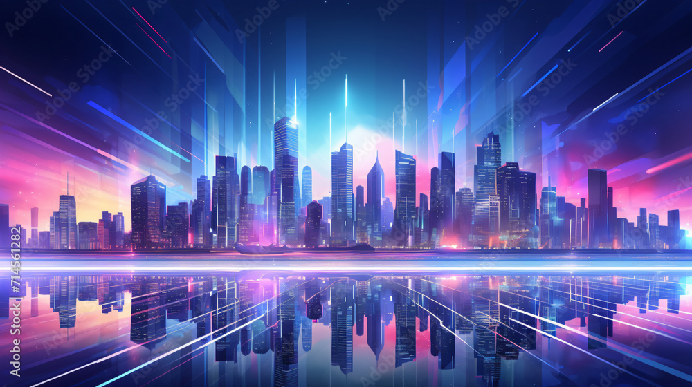 Cyber city skyline with neon lights and futuristic buildings and towers. Cyber city skyline with neon lights and futuristic buildings and towers.