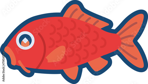 かわいいニシキゴイ（紅鯉）のイラスト