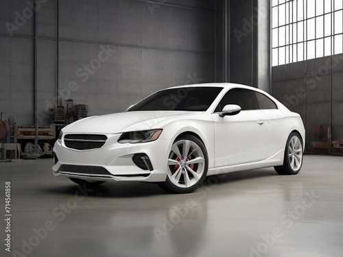 White sport car in the garage. 3d render. Side view. Created using generative AI tools