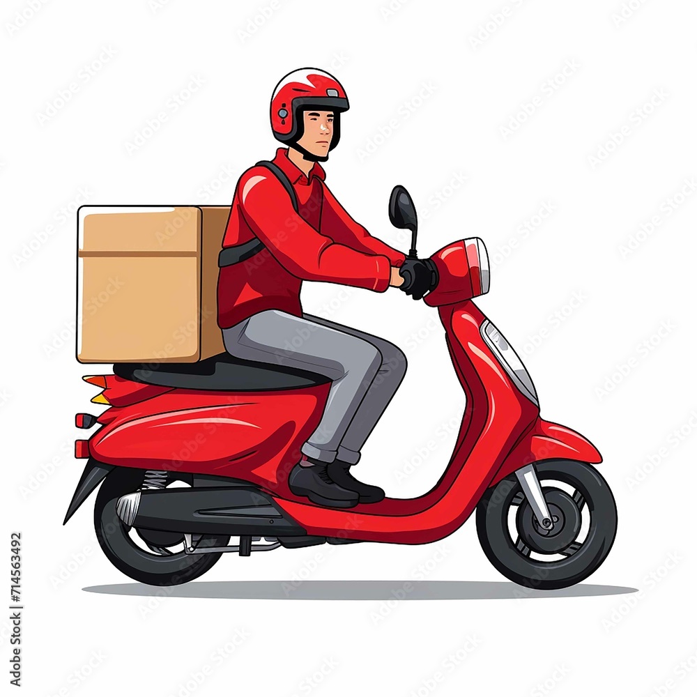 delivery motorbike or scooter driver with courier box on white background delivery motorbike or scooter driver with courier box on white background