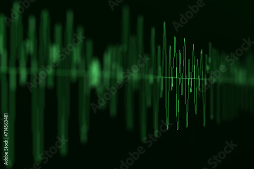 Image macro closeup of Seismic, stock market, and sound audio wave diagram. Blur, DOF. photo