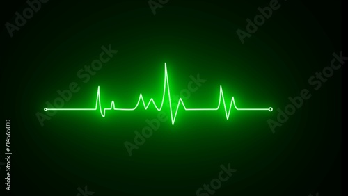 Glowing neon green Heartbeat pulse icon. Beautiful healthy cardiogram and ECG. Pulse line illustration. Ecg neon pulse monitor and black background. photo