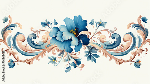 Elegant Vintage Floral Vector Frame with Blue Peonies – Baroque Retro Design for Promotional Content or Text Copy-Space