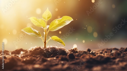 Growing seedlings in rich soil towards morning sunlight, embracing the eco concept