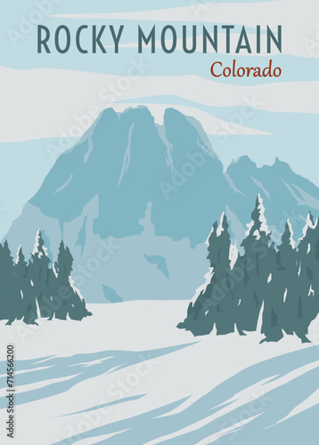 rocky mountain poster vintage vector illustration design. national park in colorado vintage poster