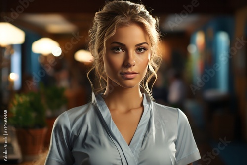 Photo Realistic of a Female Massage Therapist in a Professional Spa Uniform  Generative AI