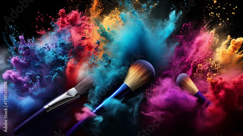 cosmetic brushes and explosion colorful powders