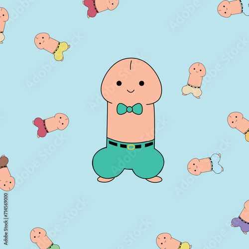 cartoon male penis, seamless penis pattern, vector drawing EPS 10