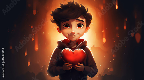 Attractive smiling teenager holding a heart in his hands as a symbol of love. Valentine's card. Valentine's Day concept. photo