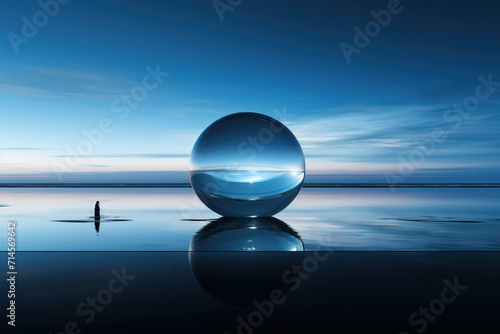 Sunset Sphere  Tranquil Beauty of Nature Reflected in Crystal Ball over the Serene Ocean