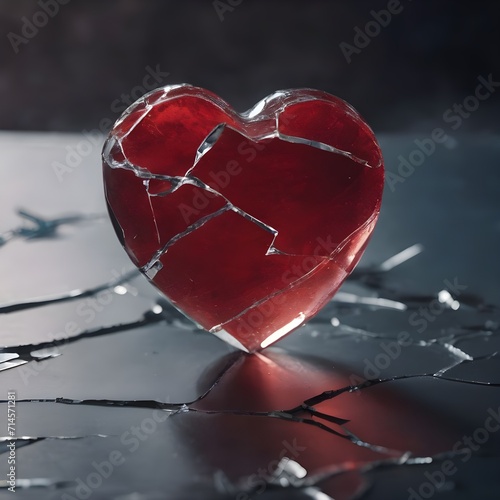 Valentine's Day Broken glass heart with cracks on a cracked surface - heartbreak concept 