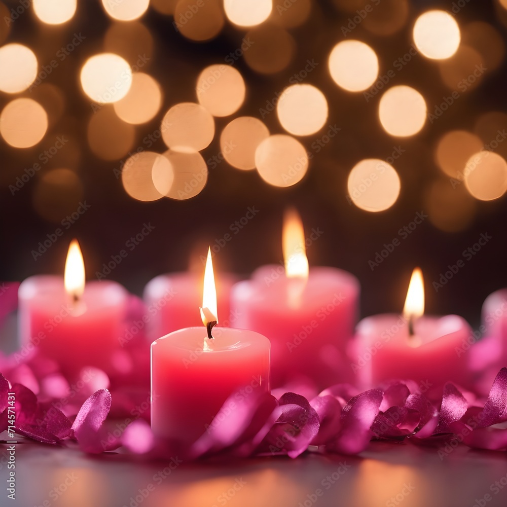 heart and pink candles on blurred bokeh background heart and pink candles on blurred bokeh background