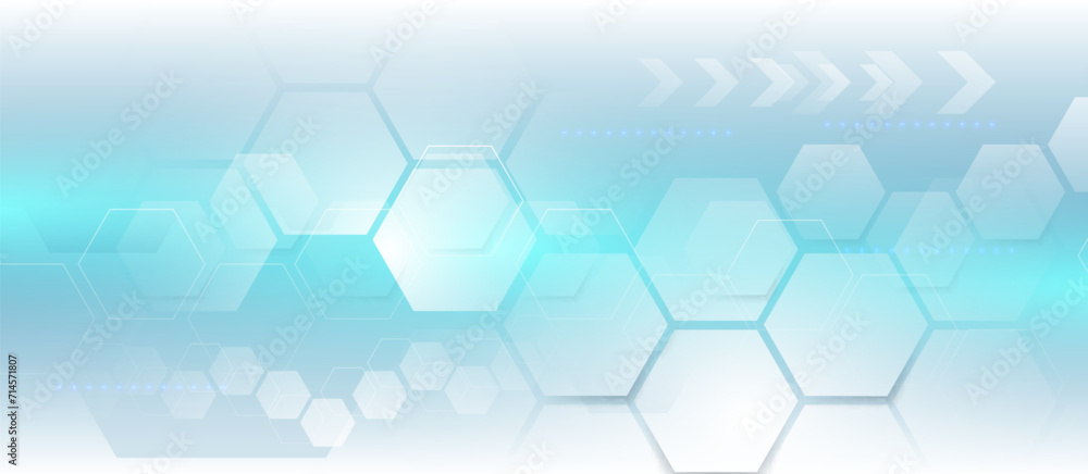 Abstract geometric hexagon futuristic digital hi-technology on a soft blue background. Vector illustration - obrazy, fototapety, plakaty 