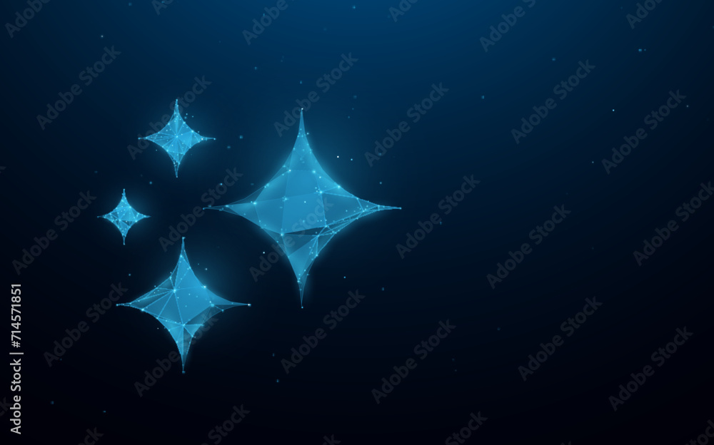 Obraz premium Sparkle star icons. Blue Christmas Starlight Design. Low poly wireframe with connected dots and lines style design. Vector