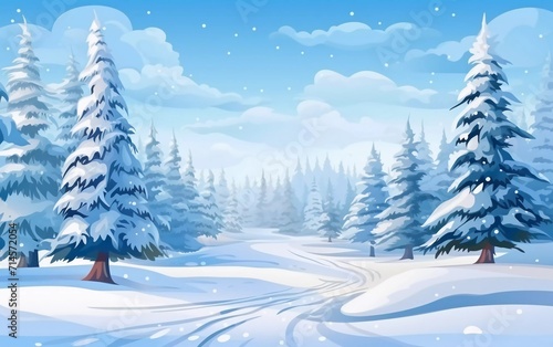 illustration Winter forest landscape, outdoor recreation area. Very beautiful Winter landscape with snow © Harjo
