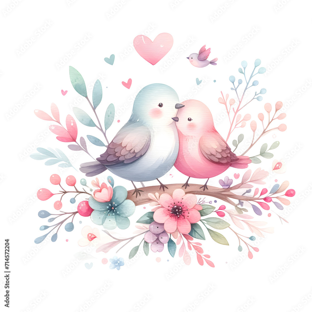 two birds on a branch with hearts two birds on a branch with hearts