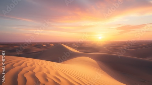  the sun is setting over a desert with sand dunes in the foreground and sand dunes in the foreground, with a blue sky and clouds in the background. © Olga