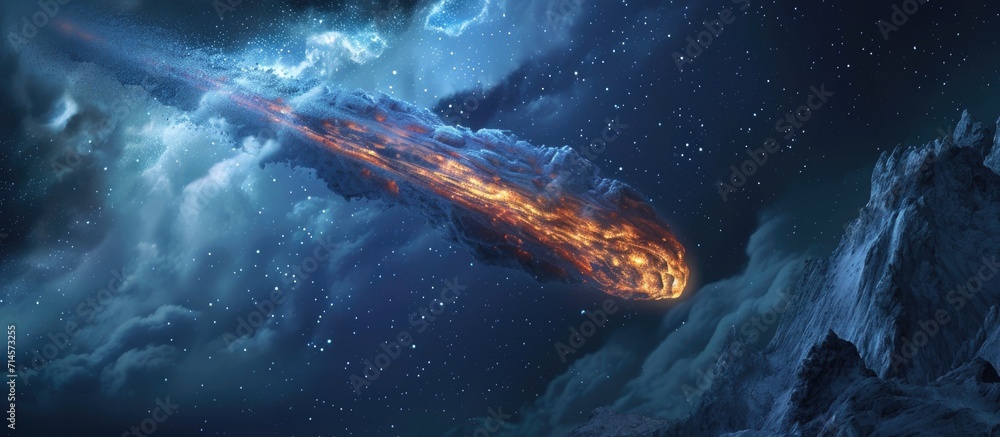 Illustration of a 3D meteor flying in the sky. Illustration of a 3D meteor flying in the sky.