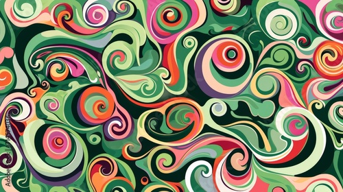 Artwork Vector Illustration of Abstract Swirls in the Style of Colourful Mosaics - Light Green and Pink Bold Outline Colorful Gardens Complementary Background created with Generative AI Technology
