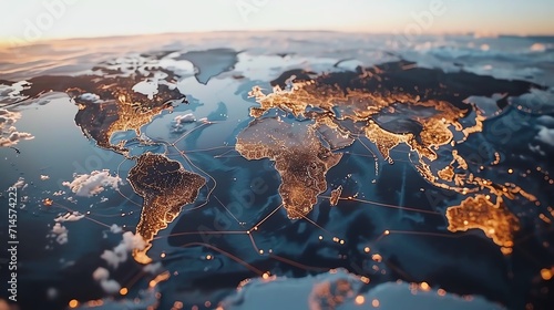 Illuminated Global Trade Routes with Digital Connectivity photo