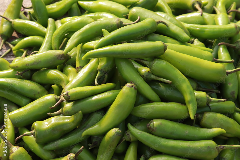 fresh green chilli at market