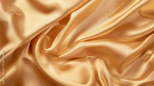 "Elegant Golden Satin Fabric Texture: Luxurious Smooth Silk Material Drapery for Background or Wallpaper Design"