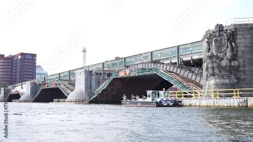 Old Longfellow bridge in Boston, USA. View from water photo