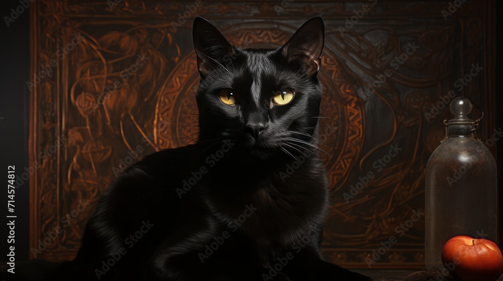Black cat, in the style of hyper - realistic portraiture, 19th century style Black cat, in the style of hyper - realistic portraiture, 19th century style