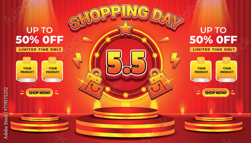 5 5 SALE SHOPPING DAY SUPER SALE EVENT 50 PERCENT OFF BACKGROUND SOCIAL MEDIA
