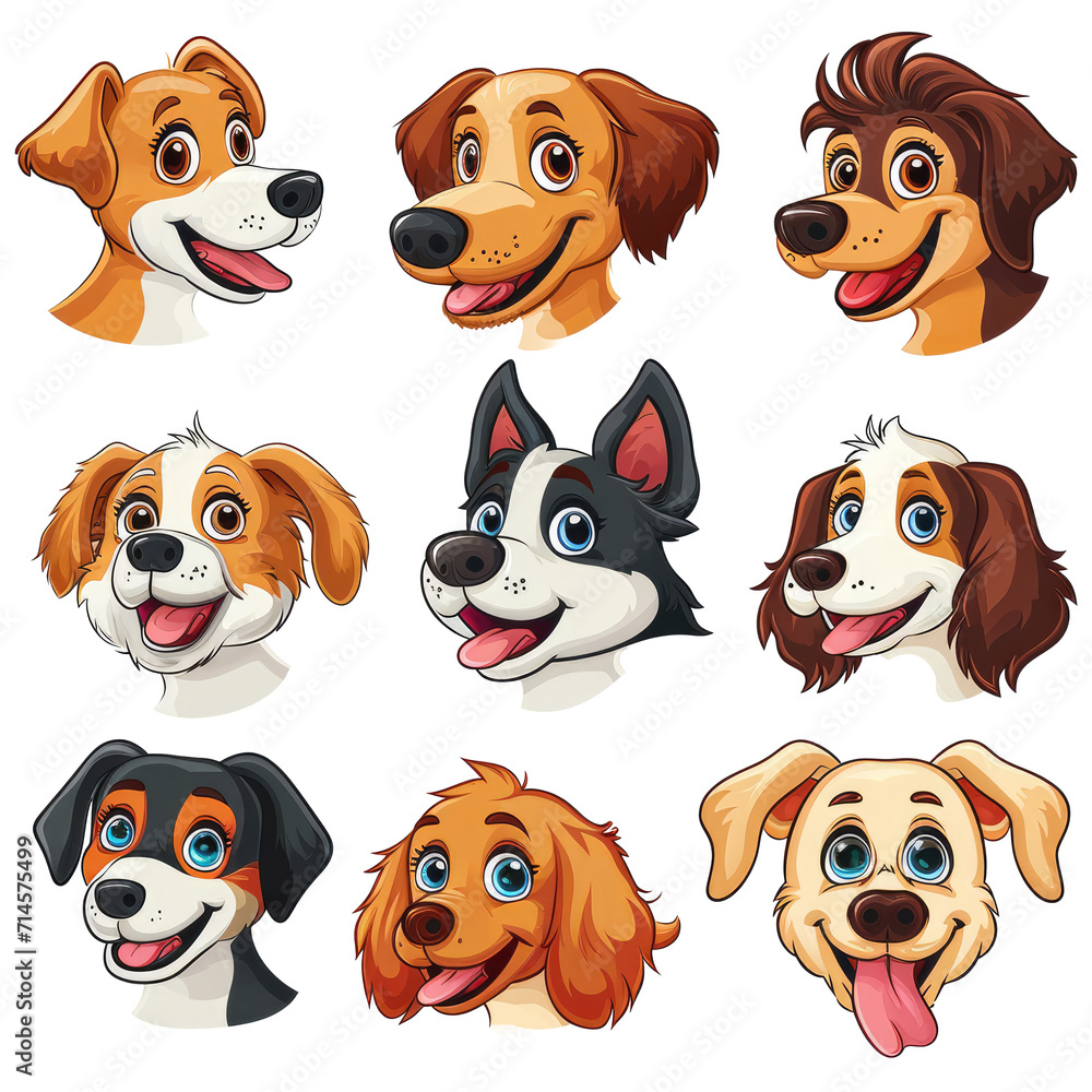 set of cartoon dog heads on a transparent background, Ai Generated Images set of cartoon dog heads on a transparent background, Ai Generated Images