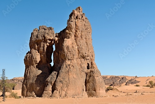 Rock formations in the tourist area of Tegharghart  near the town of Djanet. Tassili n Ajjer National Park. Sahara desert. Algeria. Africa.