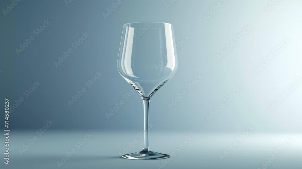  a wine glass sitting on a table next to a light blue background with a shadow on the bottom of the glass and the bottom of the wine glass is empty.
