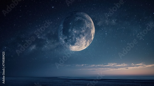  an image of a full moon in the sky above a body of water with a body of water in the foreground and a body of water in the foreground.