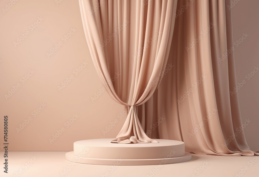 podium on the background of beige curtains