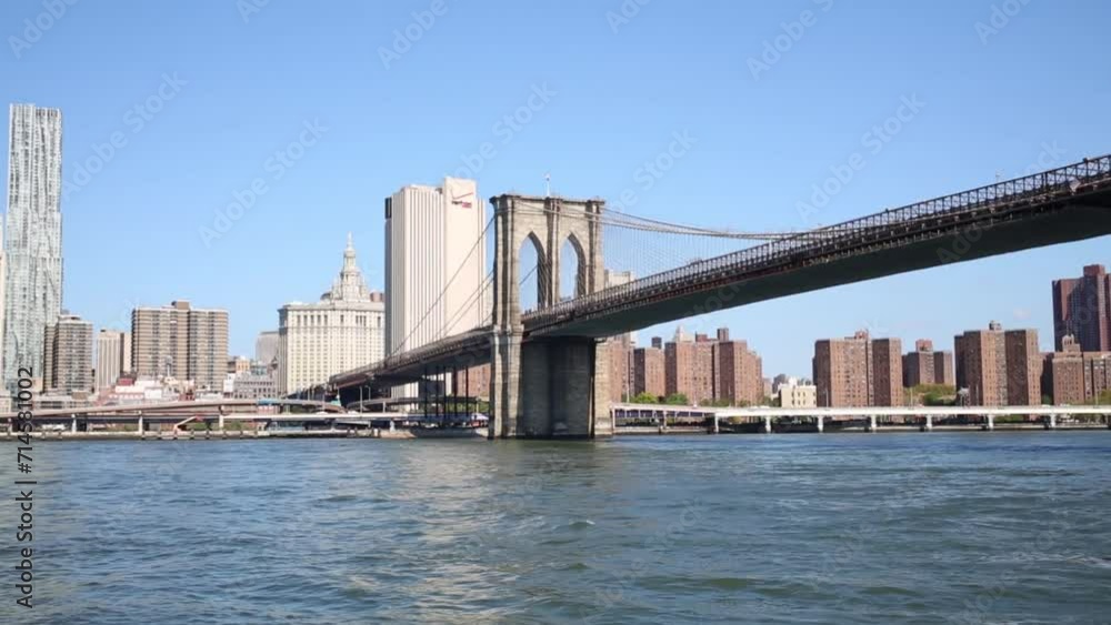 Brooklyn bridge and skyscrapers of New York city. View from ship. Brooklyn bridge and skyscrapers of New York city. View from ship.