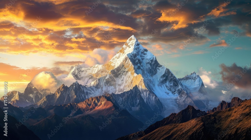 Majestic Mountain Peaks- A Breathtaking Wallpaper Background for Adventurers - obrazy, fototapety, plakaty 