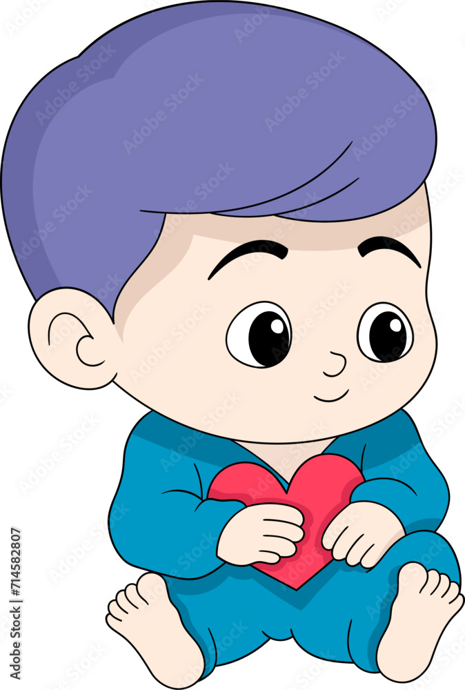 valentine's day illustration, baby boy is sitting hugging love for his mother valentine's day illustration, baby boy is sitting hugging love for his mother