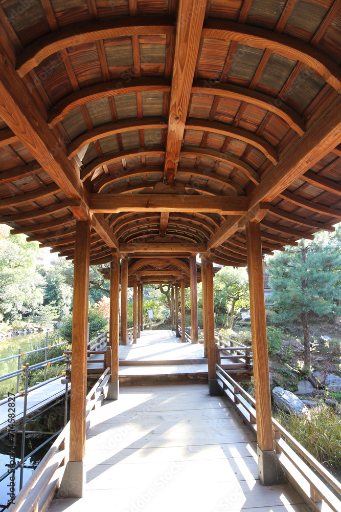 Kaitourou (roofed corridor) in Shosei-en Garden, Kyoto, Japan